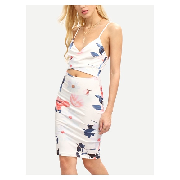 MBM Unlimited Dresses & Skirts - LAST ONE White Floral Cut Out Pencil Midi Dress